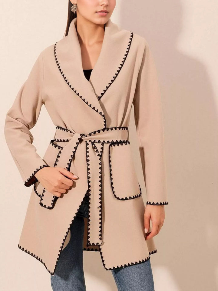 Ludowika Contrast Trim Tie Waist Outerwear