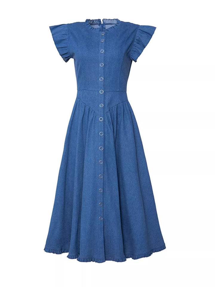 Ludowika Ruffled Cap Sleeve Denim Dress