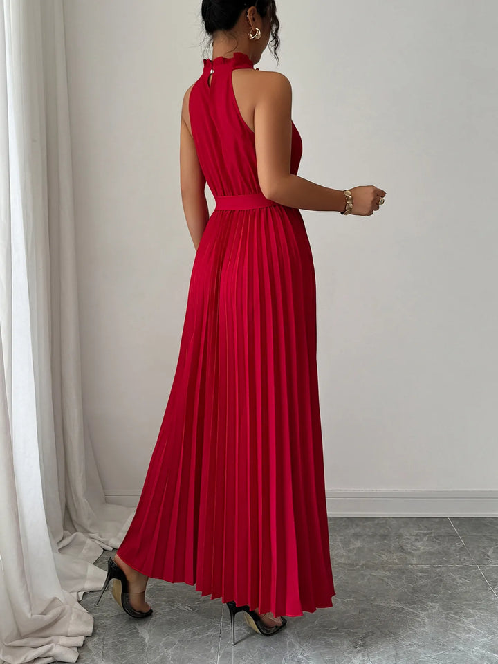 Ludowika Pleated Halter Neck Tie Waist Maxi Dress