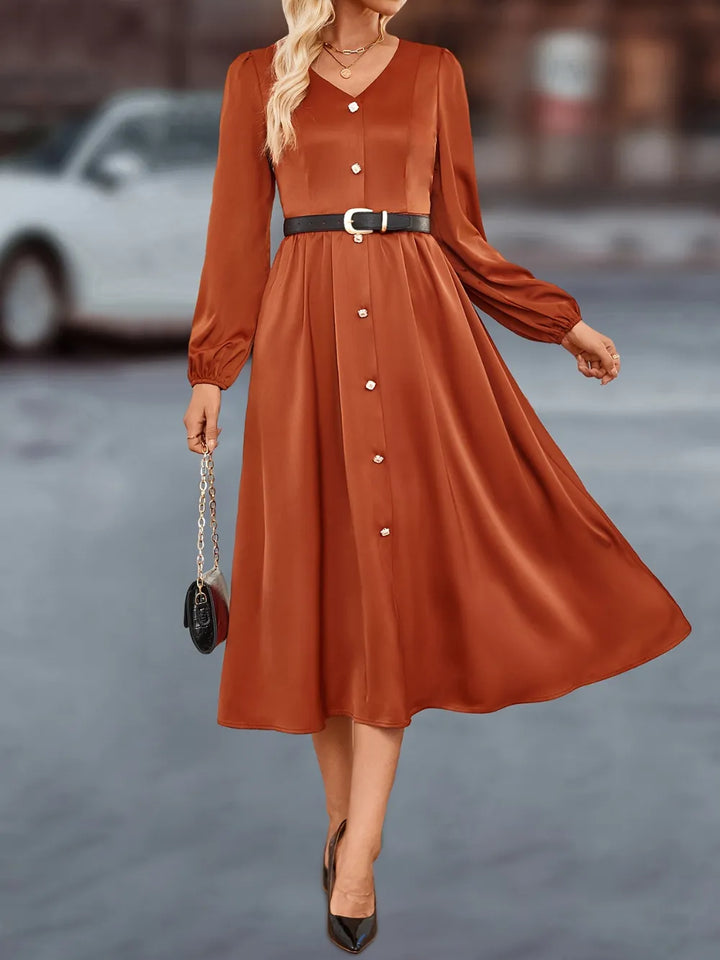 Ludowika V-Neck Balloon Sleeve Midi Dress