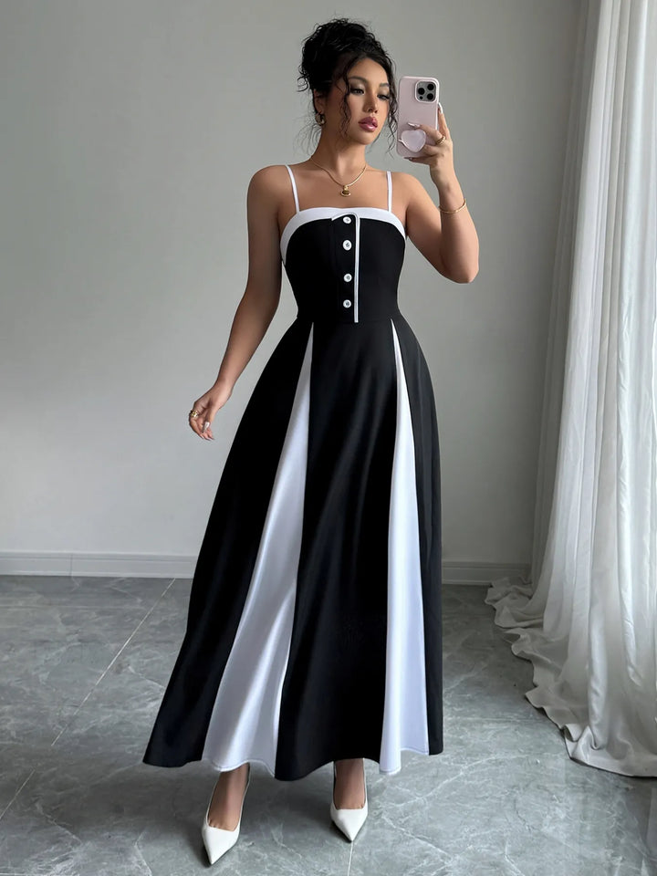 Ludowika Decorative Button Contrast Maxi Cami Dress