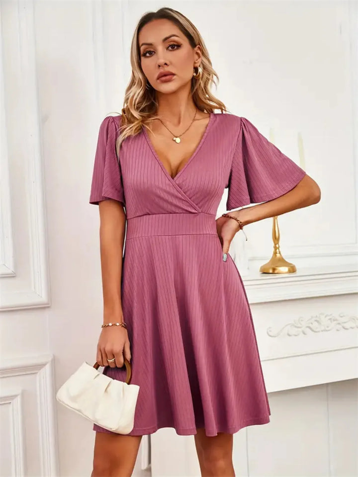 Ludowika Surplice Flutter Sleeve Mini Dress