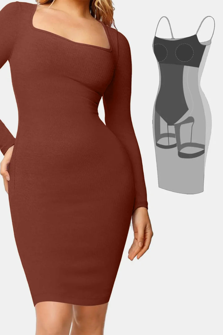 Ludowika Full Size Built-In Shapewear Square Neck Long Sleeve Dress