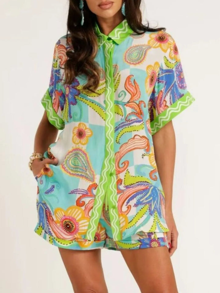 Ludowika Printed Button Up Shirt and Shorts Set