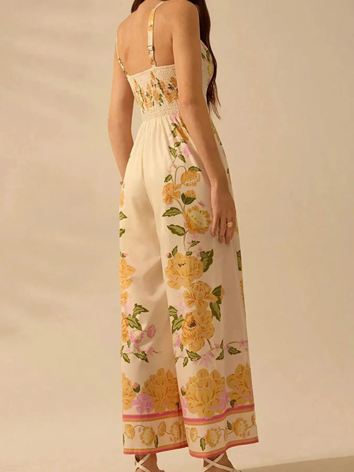 Ludowika Floral Print Wide-Leg V-Neck Cami Jumpsuit