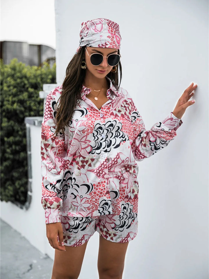 Ludowika Printed Button Up Long Sleeve Shirt and Shorts Set