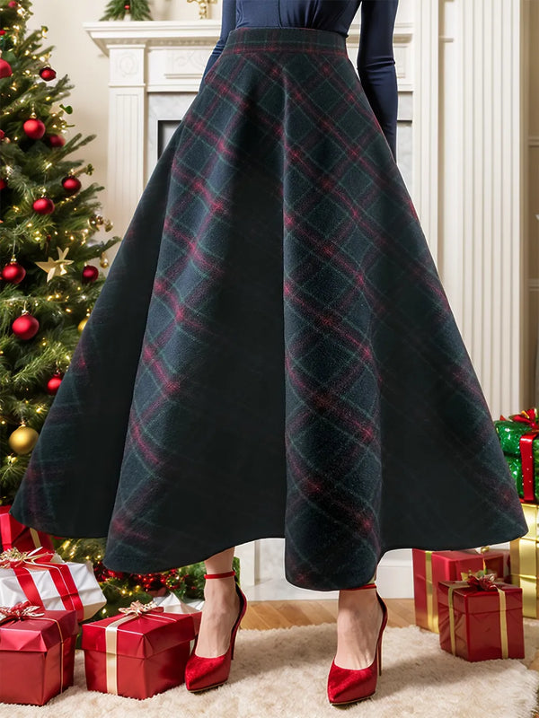 Ludowika Plaid Elastic Waist Midi Skirt
