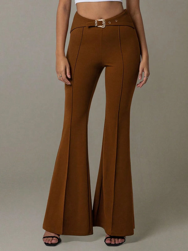 Ludowika High Waist Flare Pants with Buckle Belt