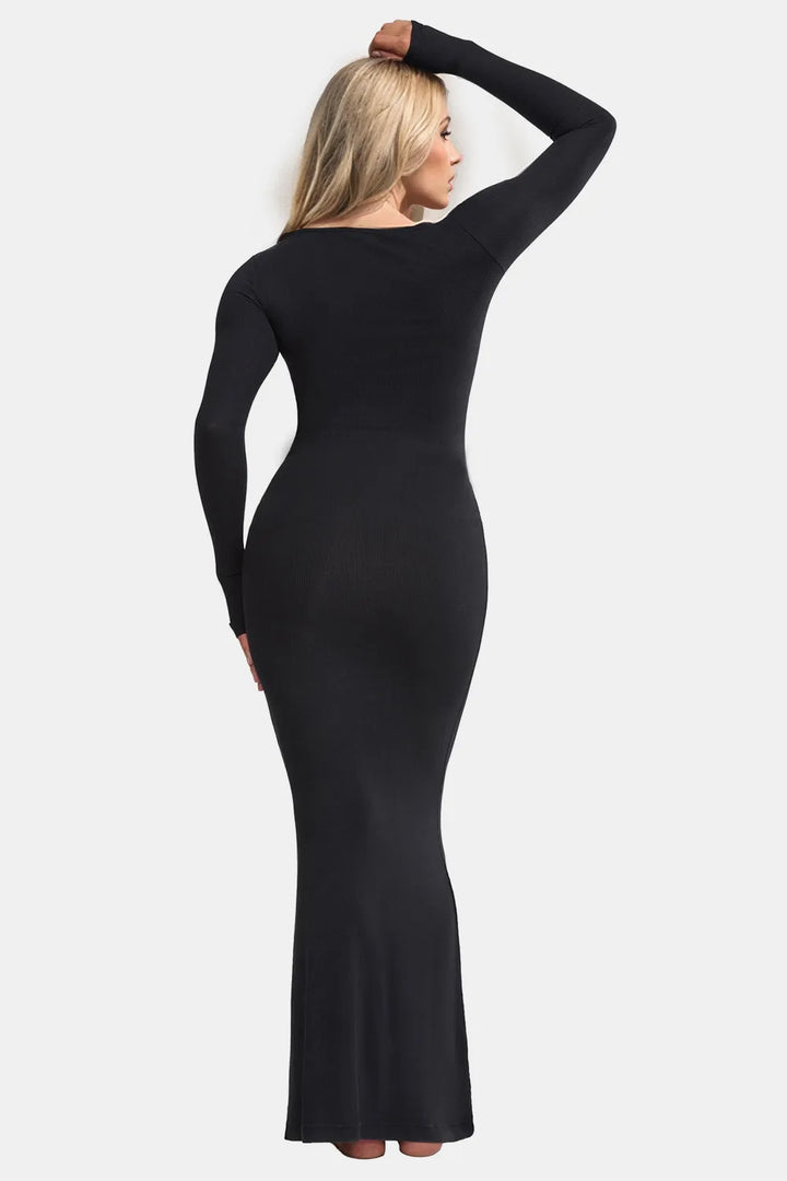 Ludowika Built-In Shapewear Square Neck Long Sleeve Maxi Dress