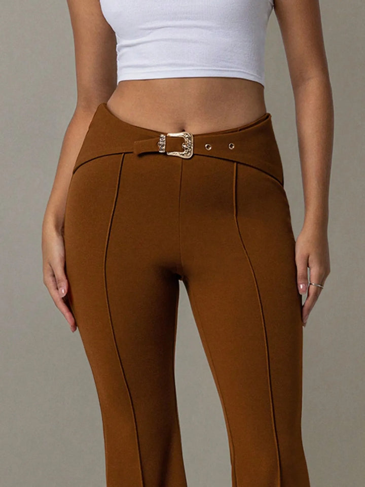 Ludowika High Waist Flare Pants with Buckle Belt