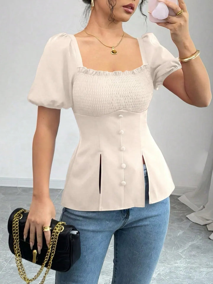 Ludowika Smocked Square Neck Short Sleeve Blouse