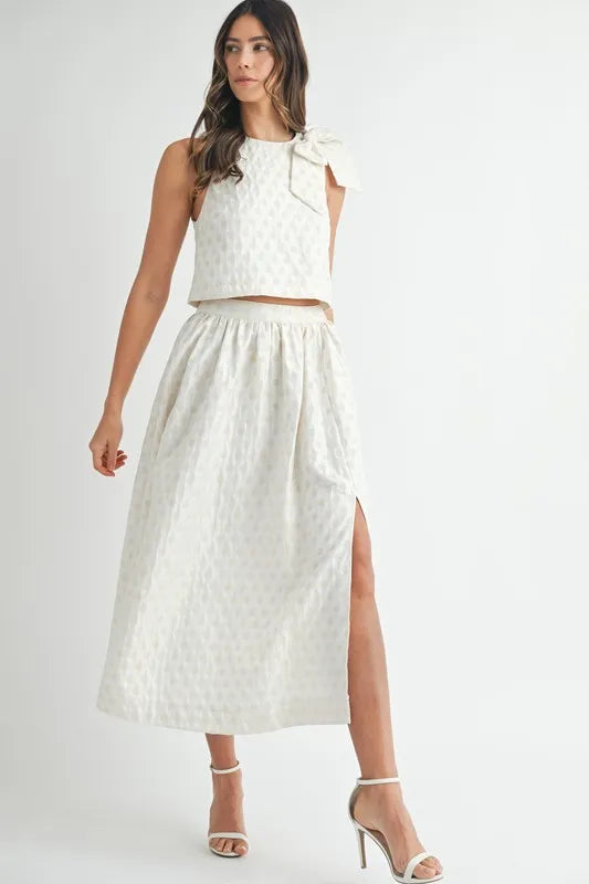 Taffeta Polka Dot Shoulder Ribbon Top and Skirt Set - Ludowika 