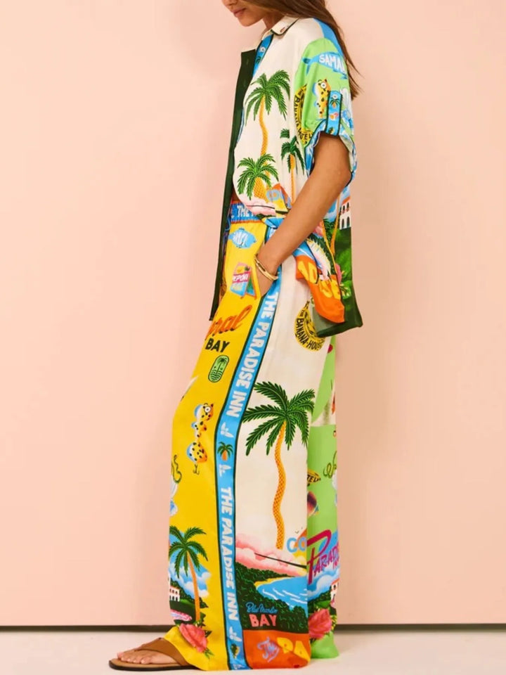 Ludowika Printed Half Sleeve Shirt and Wide Leg Pants Set