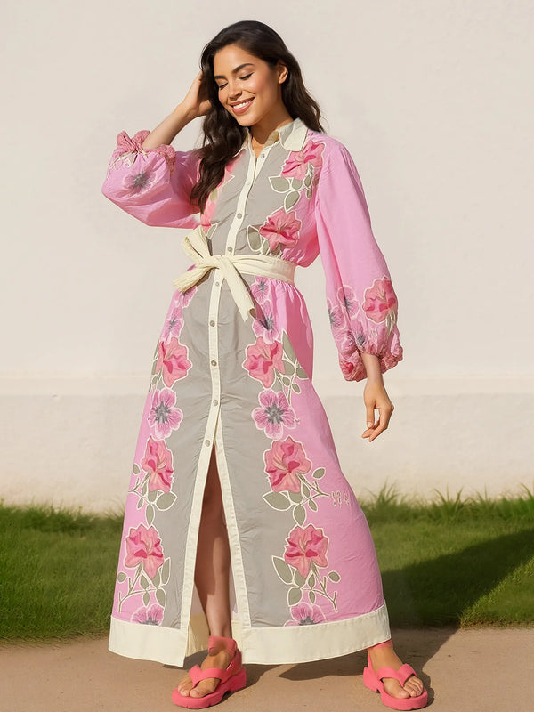 Ludowika Floral Print Long Sleeve Maxi Shirt Dress