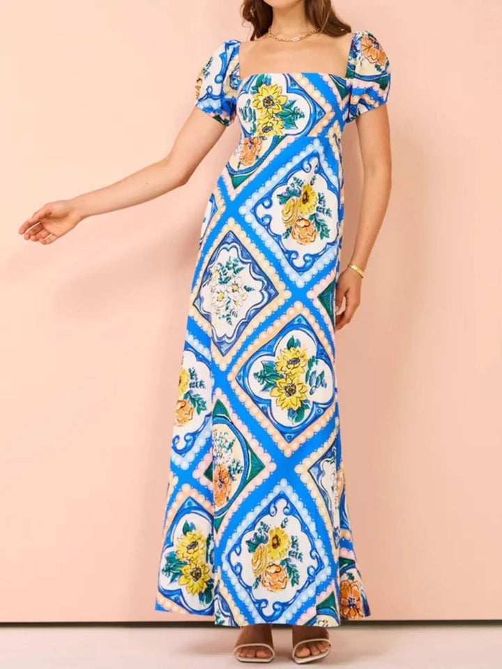Ludowika Printed Square Neck Puff Sleeve Maxi Dress