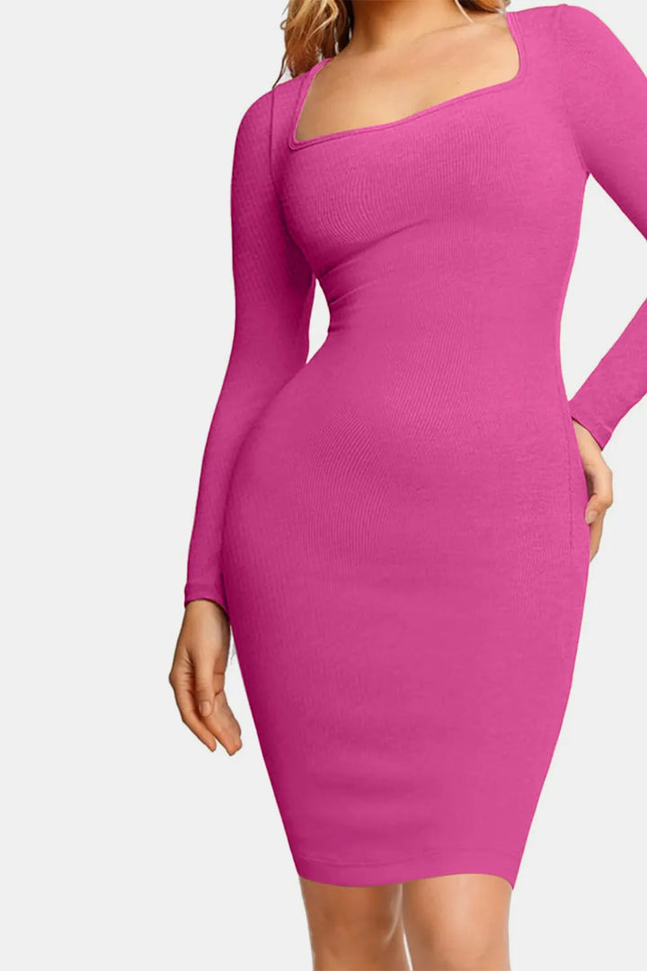 Ludowika Full Size Built-In Shapewear Square Neck Long Sleeve Dress