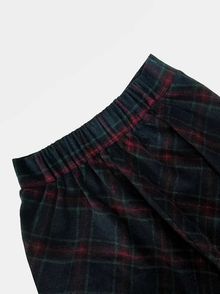 Ludowika Plaid Elastic Waist Midi Skirt