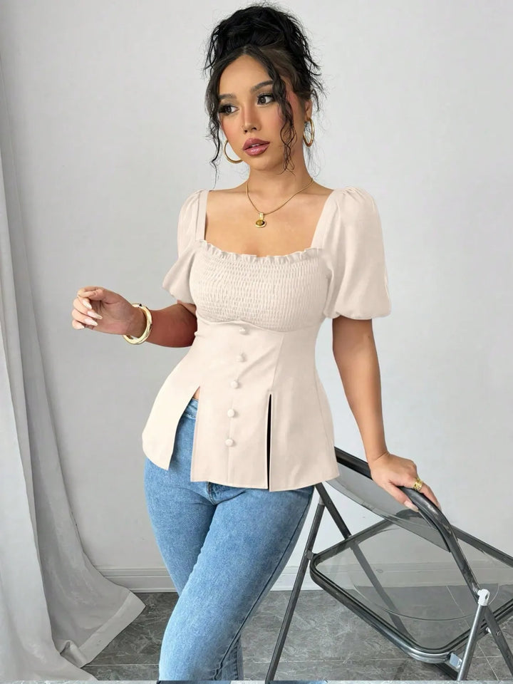 Ludowika Smocked Square Neck Short Sleeve Blouse