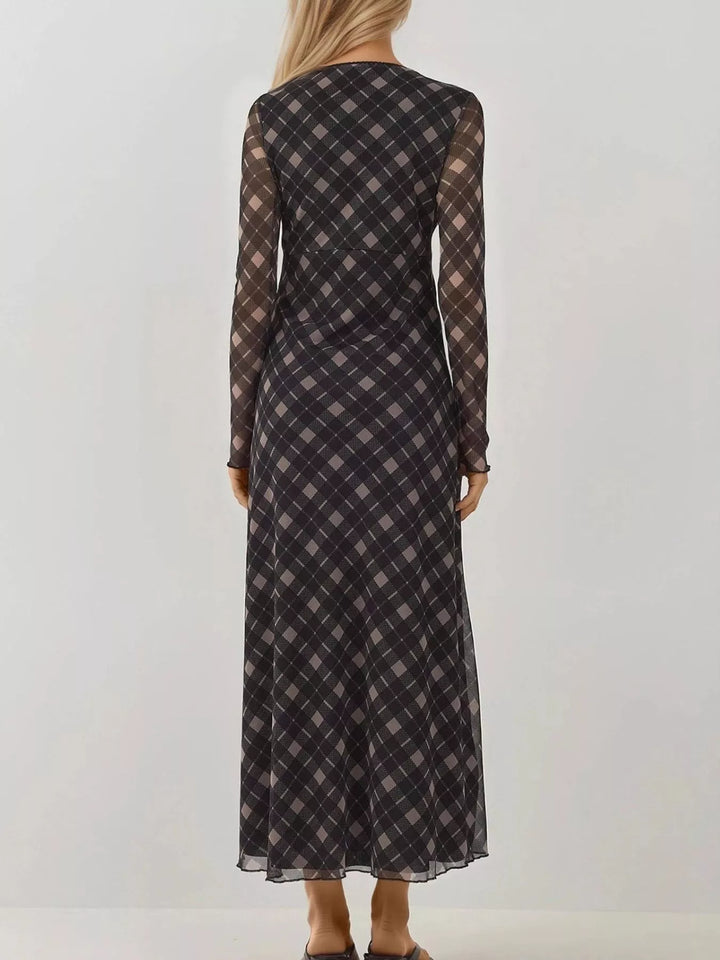 Ludowika Tie Front Plaid Long Sleeve Dress