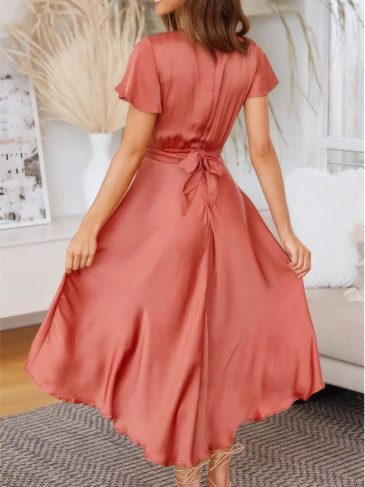 Ludowika High-Low Plunge Flutter Sleeve Dress