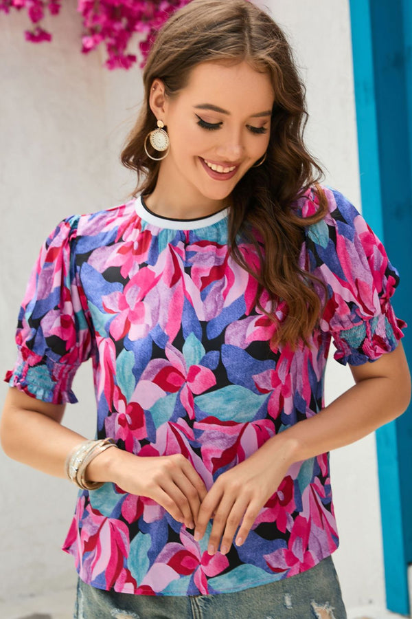 Ludowika Floral Round Neck Puff Sleeve Top