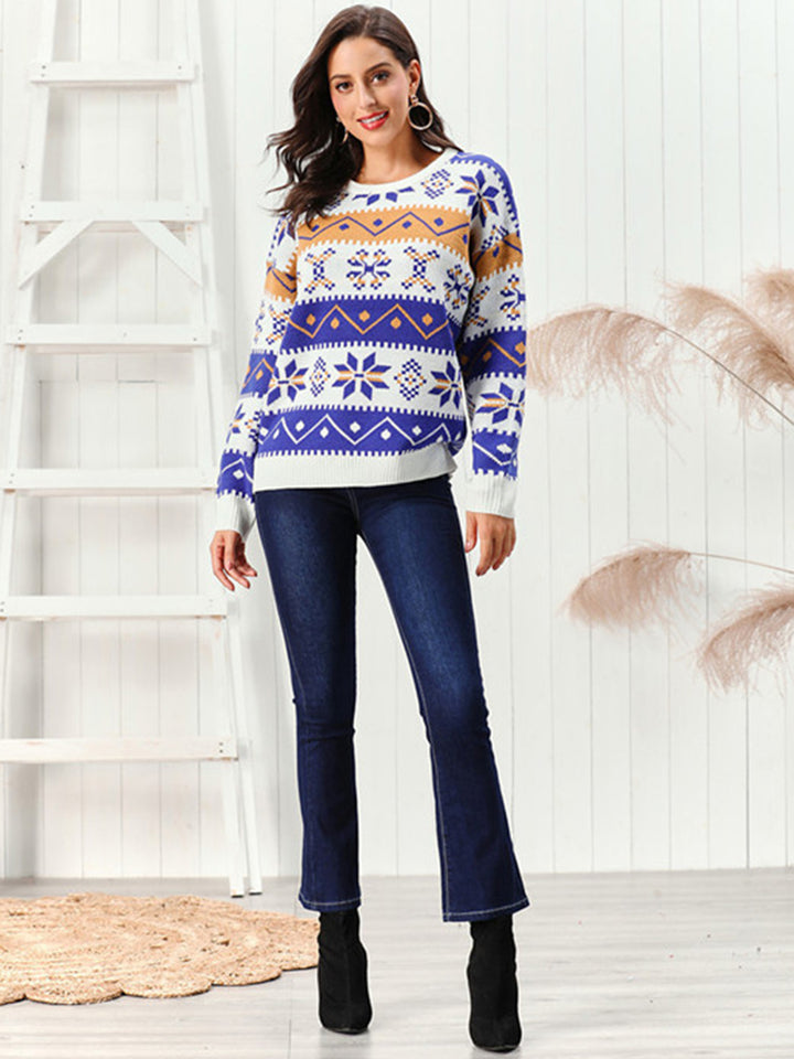 Ludowika Christmas Snowflake Pattern Round Neck Sweater