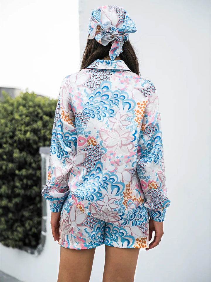 Ludowika Printed Button Up Long Sleeve Shirt and Shorts Set