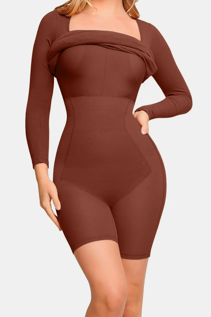 Ludowika Full Size Built-In Shapewear Square Neck Long Sleeve Dress