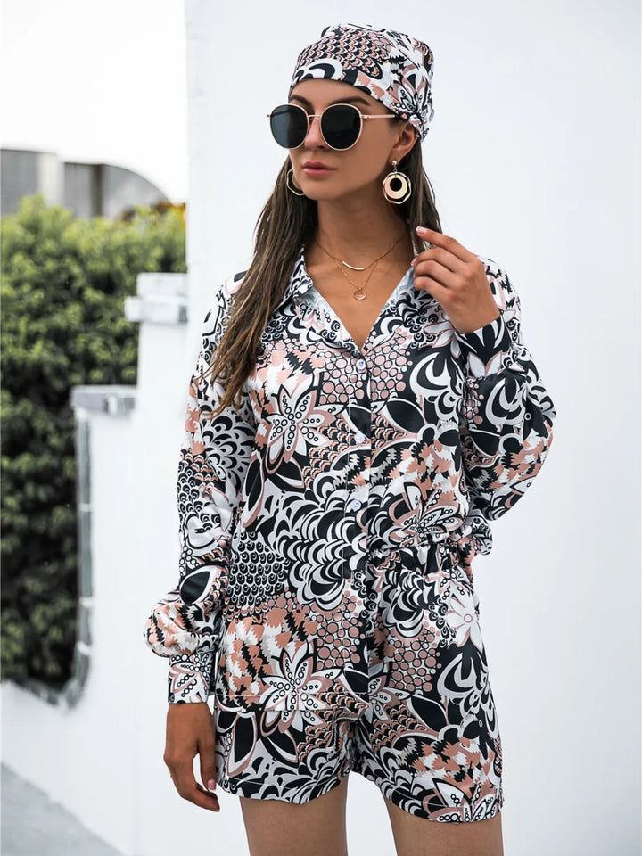 Ludowika Printed Button Up Long Sleeve Shirt and Shorts Set