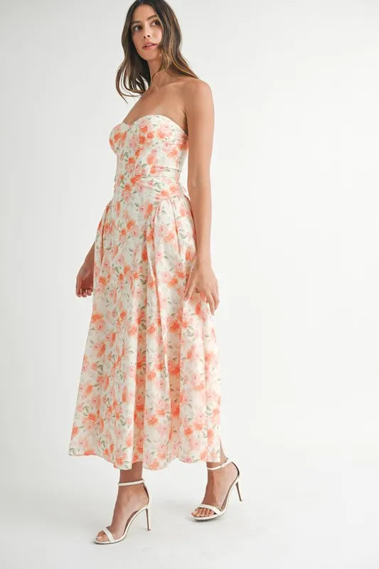 Sweetheart Neckline Floral Printed Midi Dress - Ludowika 