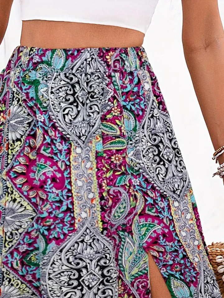 Ludowika Slit Printed Elastic Waist Skirt