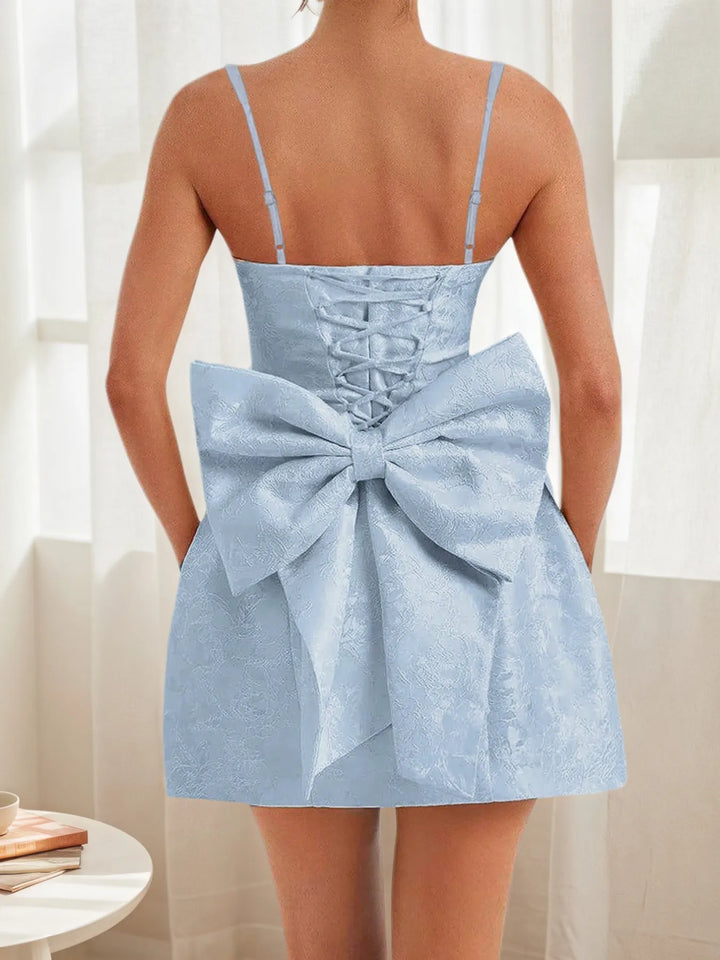 Ludowika Lace Up Back Mini Dress with Bow Detail
