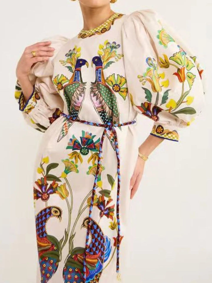 Ludowika Printed Round Neck Puff Sleeve Dress
