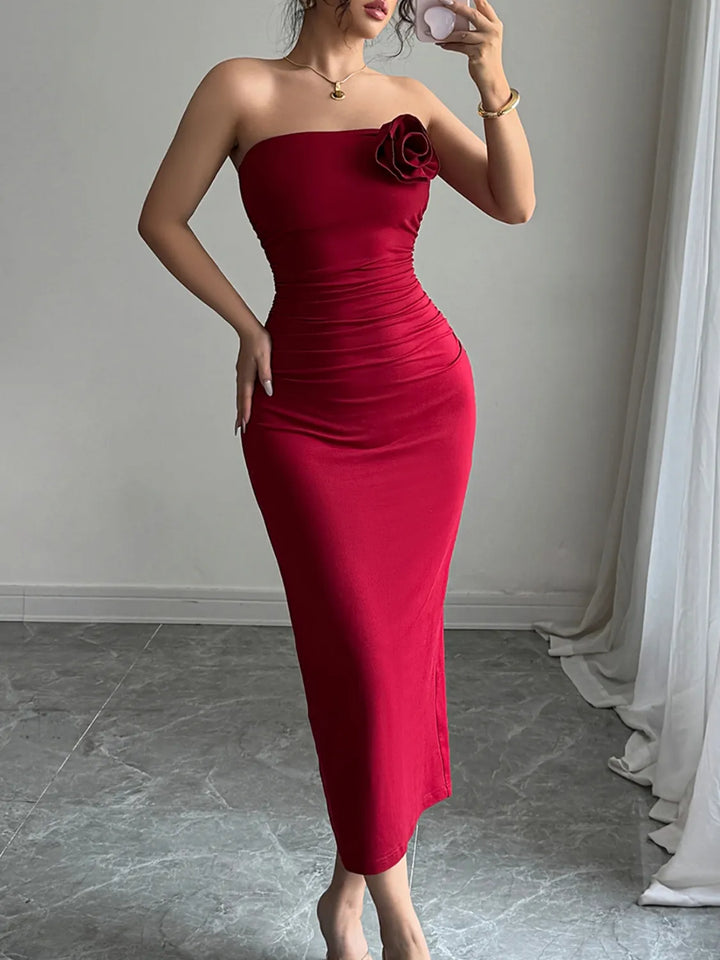 Ludowika Slit Back Flower Tube Midi Dress