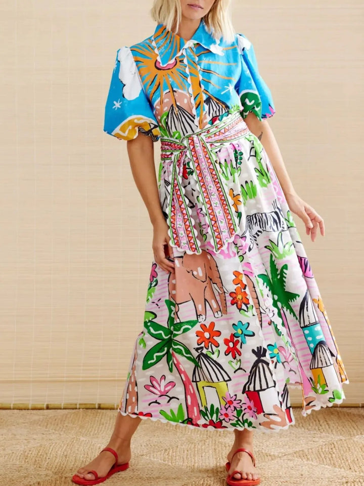 Ludowika Button Down Tropical Short Sleeve Shirt Dress