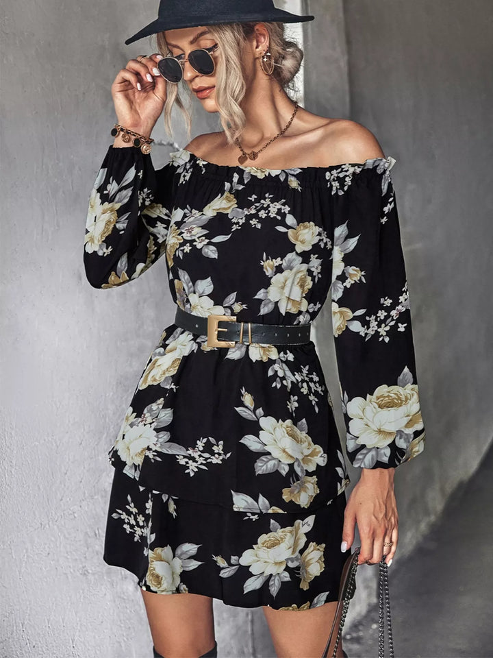 Ludowika Off-Shoulder Floral Print Long Sleeve Mini Dress