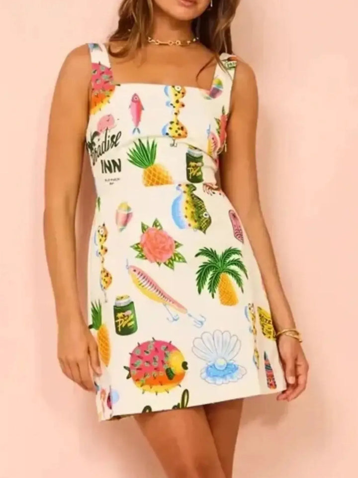 Ludowika Printed Square Neck Summer Mini Dress