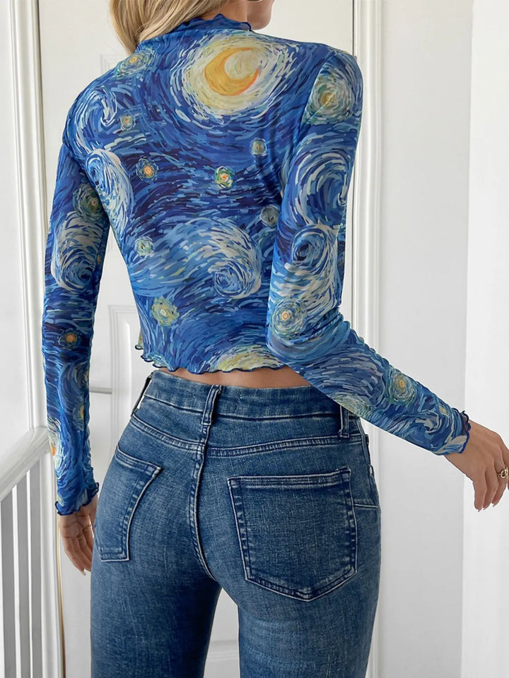 Ludowika Starry Sky Mock Neck Long Sleeve Top
