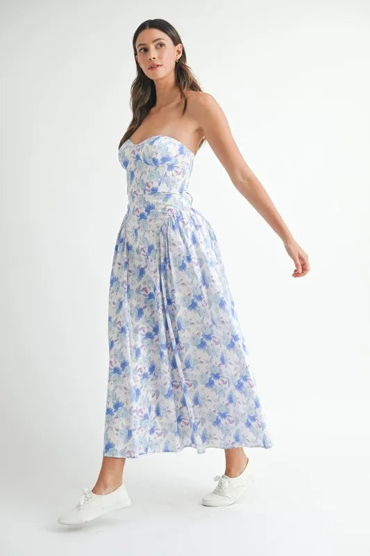 Sweetheart Neckline Floral Printed Midi Dress - Ludowika 