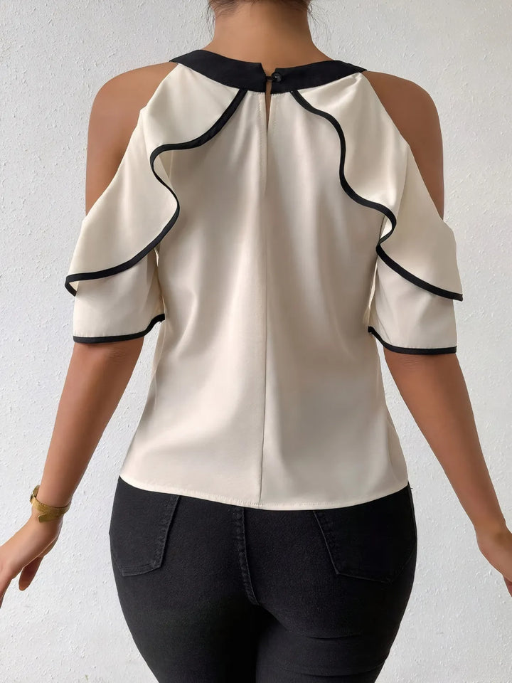 Ludowika Ruffled Contrast Trim Cold Shoulder Blouse