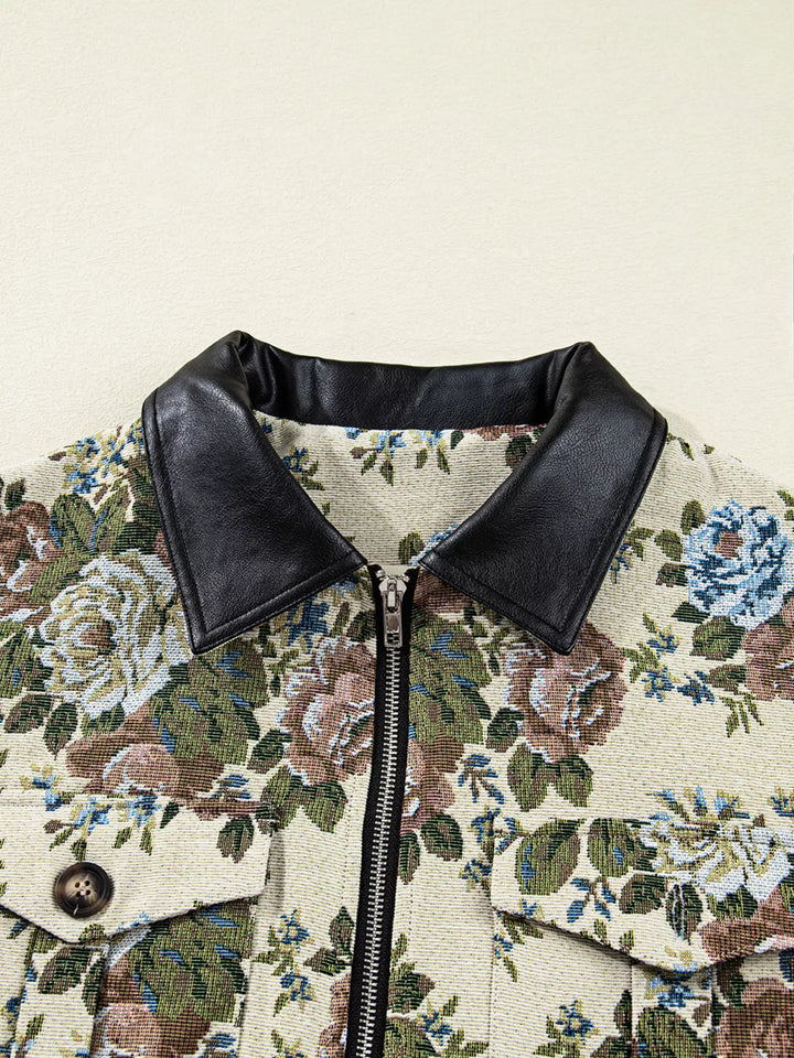 Ludowika Floral Print Zip Up Contrast Collared Jacket