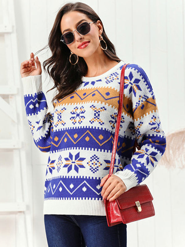 Ludowika Christmas Snowflake Pattern Round Neck Sweater