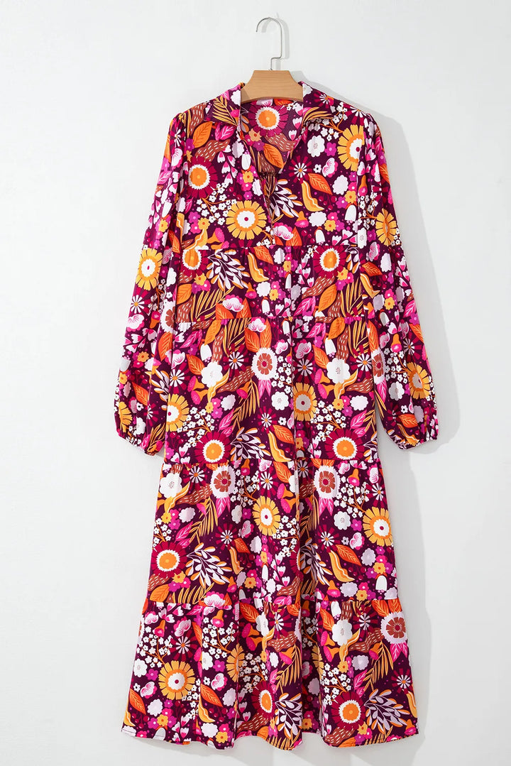 Ludowika Printed Johnny Collar Long Sleeve Midi Dress