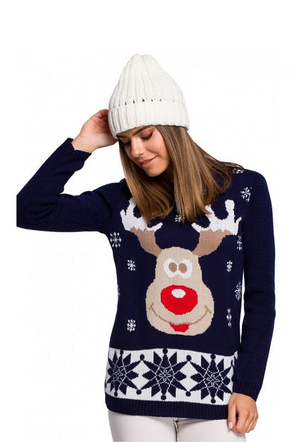 Cozy sweater featuring a cute reindeer motif, perfect for festive Christmas celebrations and winter warmth.