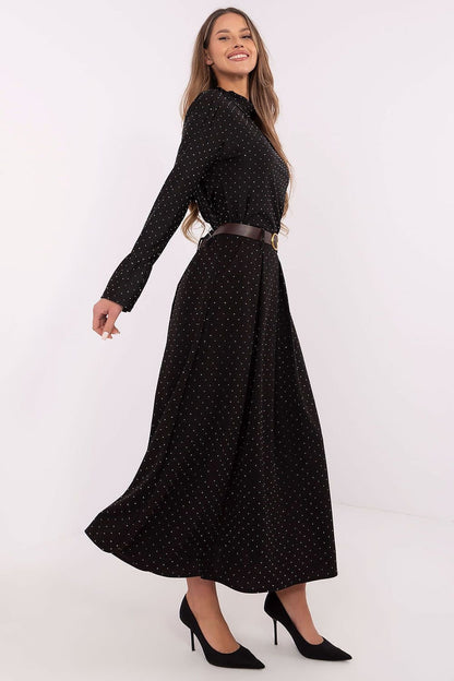 Elegant Long Maxi Skirt with Rhinestones, Buckled Belt, and Slip Pockets

