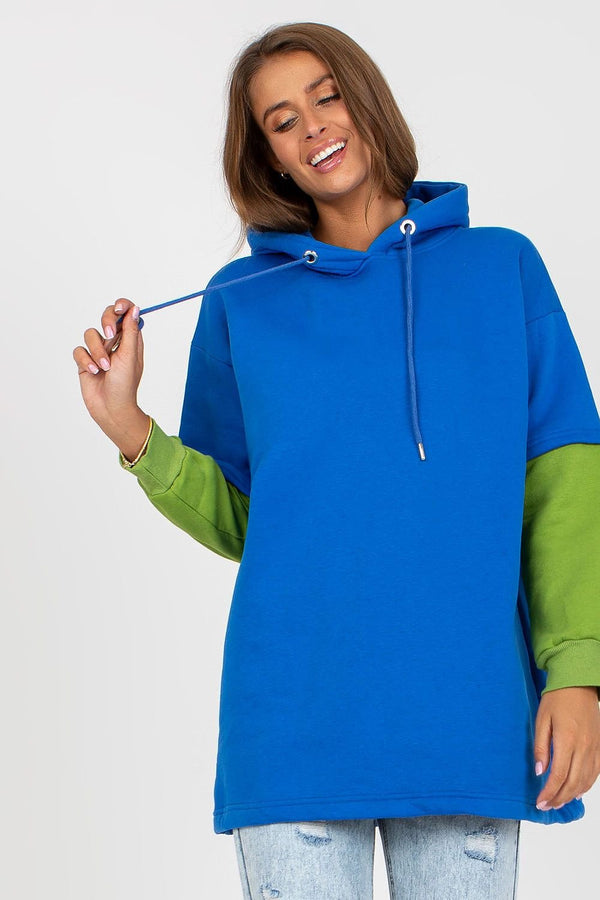 A women's sweatshirt with an extended cut, long sleeves, and a hood. Perfect for casual wear, offering both comfort and style.







