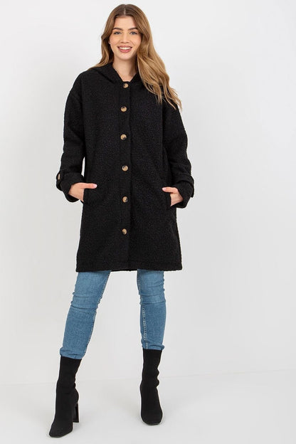 Long Sleeve Plush Hooded Coat with Button Closure