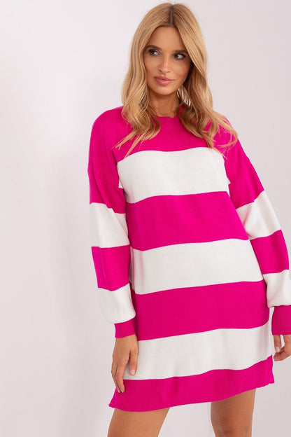 Cozy and stylish long sweater with wide stripes, crafted from soft 100% acrylic for warmth and comfort. Featuring long sleeves and a round neckline, this sweater is perfect for colder days and everyday wear.