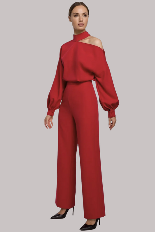 Asymmetric Neckline Jumpsuit with Buffet Sleeves