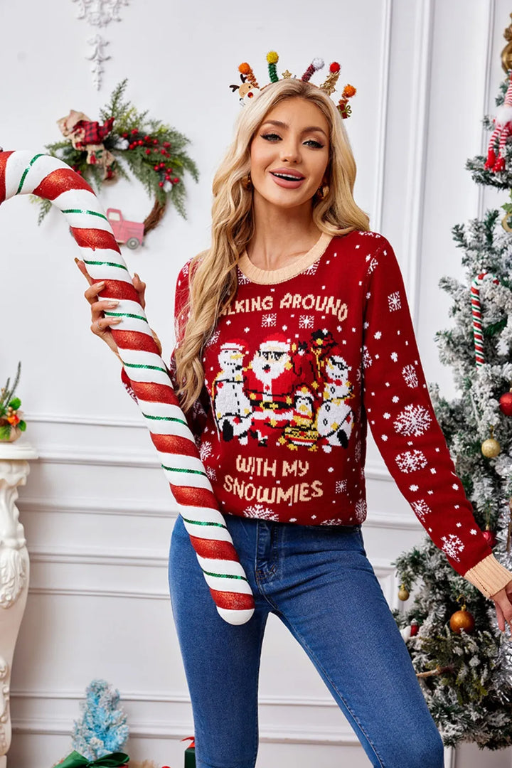 Ludowika Christmas Pattern Round Neck Long Sleeve Sweater